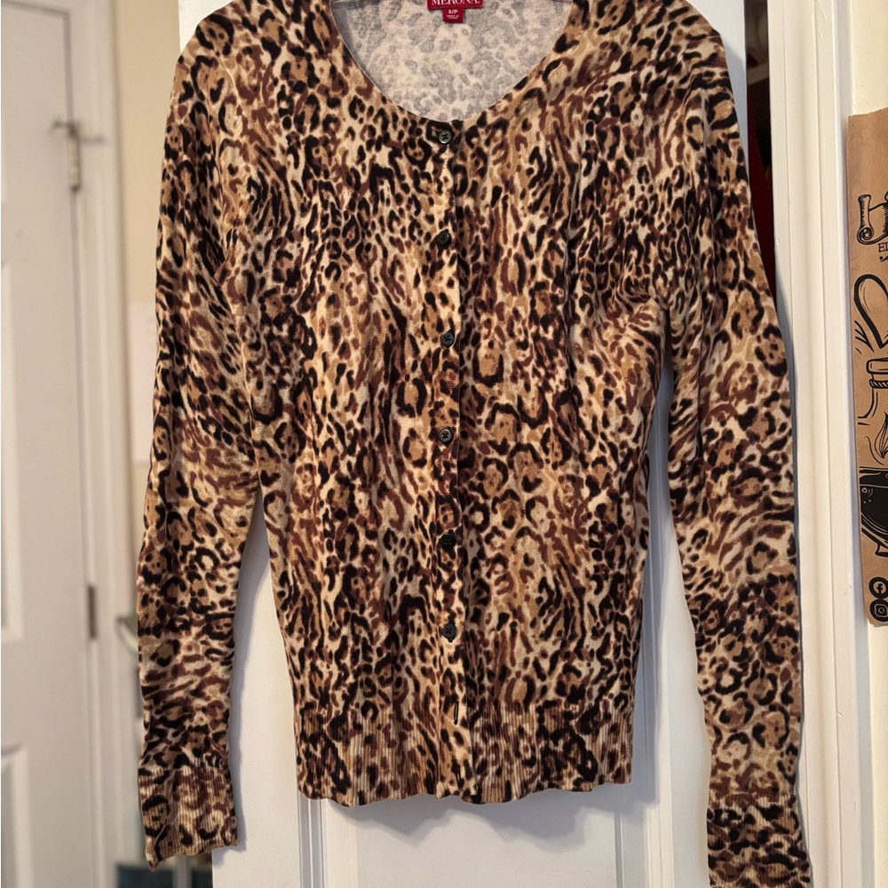 Merona Cotton Leopard Print Button-Up Cardigan Size S